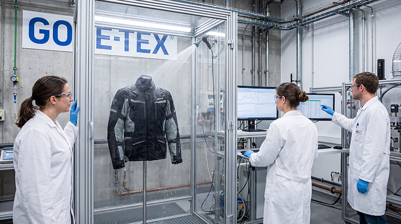 Motorcycle jacket being tested in Gore-Tex lab